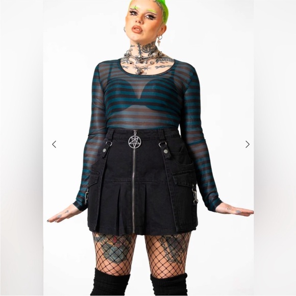 Killstar M green and black striped mesh top - Picture 1 of 6
